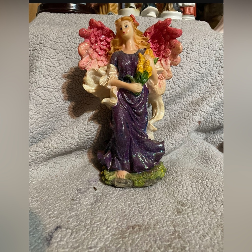 Purple Angel Figurine with Pink Wings